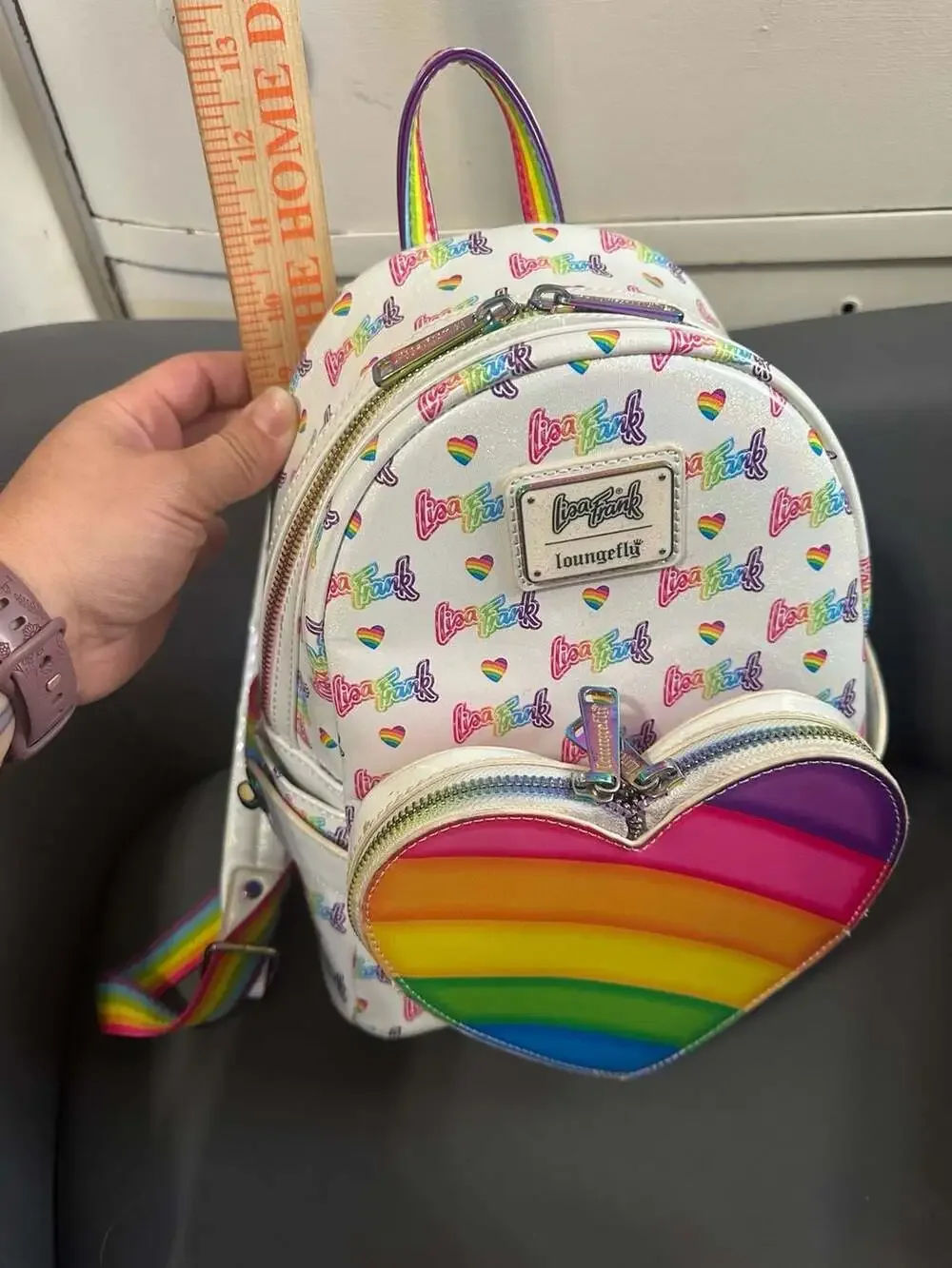 Loungefly x Lisa Frank Logo Mini Backpack w/Detachable Rainbow Heart Fanny Pack - Picture 9 of 11